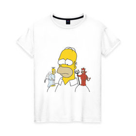 Женская футболка хлопок с принтом Гомер симпсон добро и зло в Белгороде, 100% хлопок | прямой крой, круглый вырез горловины, длина до линии бедер, слегка спущенное плечо | гомер