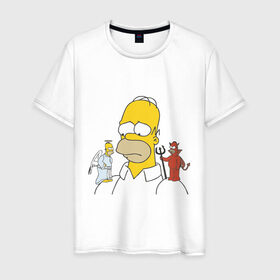 Мужская футболка хлопок с принтом Гомер симпсон добро и зло в Белгороде, 100% хлопок | прямой крой, круглый вырез горловины, длина до линии бедер, слегка спущенное плечо. | гомер