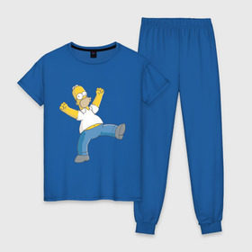 Женская пижама хлопок с принтом Гомер симпсон в Белгороде, 100% хлопок | брюки и футболка прямого кроя, без карманов, на брюках мягкая резинка на поясе и по низу штанин | гомер