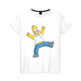 Женская футболка хлопок с принтом Гомер симпсон в Белгороде, 100% хлопок | прямой крой, круглый вырез горловины, длина до линии бедер, слегка спущенное плечо | гомер