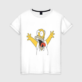 Женская футболка хлопок с принтом Crazy comer simpson в Белгороде, 100% хлопок | прямой крой, круглый вырез горловины, длина до линии бедер, слегка спущенное плечо | гомер