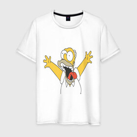 Мужская футболка хлопок с принтом Crazy comer simpson в Белгороде, 100% хлопок | прямой крой, круглый вырез горловины, длина до линии бедер, слегка спущенное плечо. | гомер