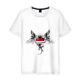 Мужская футболка хлопок с принтом Сердце с крыльями (3) в Белгороде, 100% хлопок | прямой крой, круглый вырез горловины, длина до линии бедер, слегка спущенное плечо. | крылья