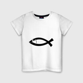 Детская футболка хлопок с принтом Христианская рыбка в Белгороде, 100% хлопок | круглый вырез горловины, полуприлегающий силуэт, длина до линии бедер | Тематика изображения на принте: рыба | рыбка   символ христианства.баптисты | христианство