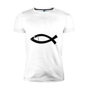 Мужская футболка премиум с принтом Христианская рыбка в Белгороде, 92% хлопок, 8% лайкра | приталенный силуэт, круглый вырез ворота, длина до линии бедра, короткий рукав | рыба | рыбка   символ христианства.баптисты | христианство