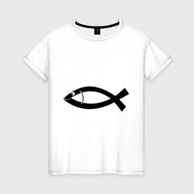 Женская футболка хлопок с принтом Христианская рыбка в Белгороде, 100% хлопок | прямой крой, круглый вырез горловины, длина до линии бедер, слегка спущенное плечо | рыба | рыбка   символ христианства.баптисты | христианство