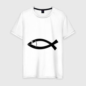 Мужская футболка хлопок с принтом Христианская рыбка в Белгороде, 100% хлопок | прямой крой, круглый вырез горловины, длина до линии бедер, слегка спущенное плечо. | рыба | рыбка   символ христианства.баптисты | христианство