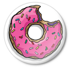 Значок с принтом Вкусный пончик в Белгороде,  металл | круглая форма, металлическая застежка в виде булавки | гомер