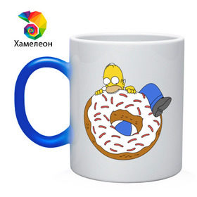 Кружка хамелеон с принтом Гомер и пончик в Белгороде, керамика | меняет цвет при нагревании, емкость 330 мл | Тематика изображения на принте: гомер