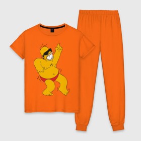 Женская пижама хлопок с принтом Гомер симпсон танцует в Белгороде, 100% хлопок | брюки и футболка прямого кроя, без карманов, на брюках мягкая резинка на поясе и по низу штанин | гомер