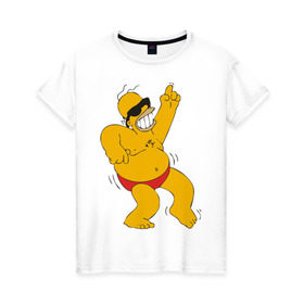 Женская футболка хлопок с принтом Гомер симпсон танцует в Белгороде, 100% хлопок | прямой крой, круглый вырез горловины, длина до линии бедер, слегка спущенное плечо | гомер