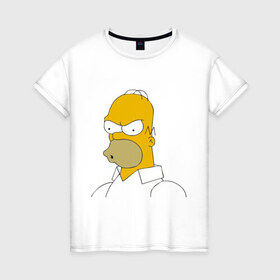 Женская футболка хлопок с принтом Сердитый Гомер Симпсон в Белгороде, 100% хлопок | прямой крой, круглый вырез горловины, длина до линии бедер, слегка спущенное плечо | гомер