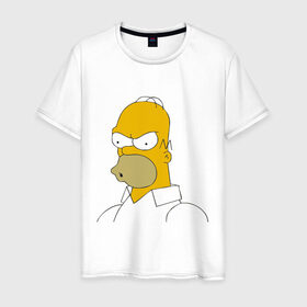 Мужская футболка хлопок с принтом Сердитый Гомер Симпсон в Белгороде, 100% хлопок | прямой крой, круглый вырез горловины, длина до линии бедер, слегка спущенное плечо. | гомер