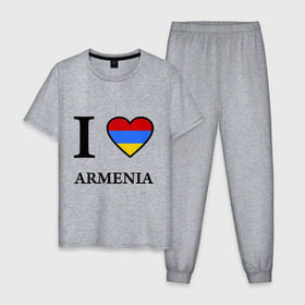 Мужская пижама хлопок с принтом I love Armenia в Белгороде, 100% хлопок | брюки и футболка прямого кроя, без карманов, на брюках мягкая резинка на поясе и по низу штанин
 | armenia | армению | армения | армяне | армянин | ереван | люблю | флаг
