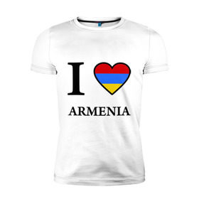 Мужская футболка премиум с принтом I love Armenia в Белгороде, 92% хлопок, 8% лайкра | приталенный силуэт, круглый вырез ворота, длина до линии бедра, короткий рукав | armenia | армению | армения | армяне | армянин | ереван | люблю | флаг