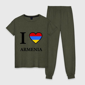 Женская пижама хлопок с принтом I love Armenia в Белгороде, 100% хлопок | брюки и футболка прямого кроя, без карманов, на брюках мягкая резинка на поясе и по низу штанин | armenia | армению | армения | армяне | армянин | ереван | люблю | флаг
