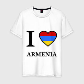 Мужская футболка хлопок с принтом I love Armenia в Белгороде, 100% хлопок | прямой крой, круглый вырез горловины, длина до линии бедер, слегка спущенное плечо. | armenia | армению | армения | армяне | армянин | ереван | люблю | флаг