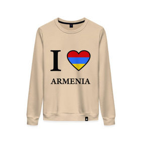 Женский свитшот хлопок с принтом I love Armenia в Белгороде, 100% хлопок | прямой крой, круглый вырез, на манжетах и по низу широкая трикотажная резинка  | armenia | армению | армения | армяне | армянин | ереван | люблю | флаг