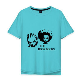 Мужская футболка хлопок Oversize с принтом Гетто (The Boondocks) в Белгороде, 100% хлопок | свободный крой, круглый ворот, “спинка” длиннее передней части | 2x2 | boondocks | ghetto | tv | бундокс | гетто | мультик | мультфильмы | тв