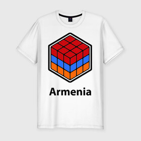 Мужская футболка премиум с принтом Кубик – Армения в Белгороде, 92% хлопок, 8% лайкра | приталенный силуэт, круглый вырез ворота, длина до линии бедра, короткий рукав | Тематика изображения на принте: армения | армяне | армянин | ереван | кубик | кубик рубик | флаг | флаг армении в магическом кубике.armenia