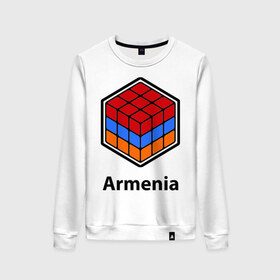 Женский свитшот хлопок с принтом Кубик – Армения в Белгороде, 100% хлопок | прямой крой, круглый вырез, на манжетах и по низу широкая трикотажная резинка  | армения | армяне | армянин | ереван | кубик | кубик рубик | флаг | флаг армении в магическом кубике.armenia