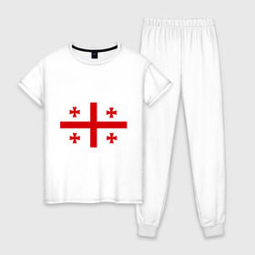 Женская пижама хлопок с принтом Грузия в Белгороде, 100% хлопок | брюки и футболка прямого кроя, без карманов, на брюках мягкая резинка на поясе и по низу штанин | Тематика изображения на принте: грузии | грузин | грузины | грузия | флаг