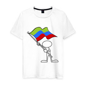 Мужская футболка хлопок с принтом Waving flag - Dagestan в Белгороде, 100% хлопок | прямой крой, круглый вырез горловины, длина до линии бедер, слегка спущенное плечо. | 05 регион | даг | дагестан | даги | кавказ | кавказский | флаг