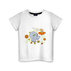 Детская футболка хлопок с принтом Kiddy21 в Белгороде, 100% хлопок | круглый вырез горловины, полуприлегающий силуэт, длина до линии бедер | Тематика изображения на принте: бегемот | бегемотик | божьи коровки | цветочки