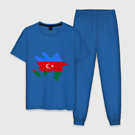 Мужская пижама хлопок с принтом Azerbaijan map в Белгороде, 100% хлопок | брюки и футболка прямого кроя, без карманов, на брюках мягкая резинка на поясе и по низу штанин
 | Тематика изображения на принте: azerbaijan | azerbaijan map | map | азербайджан | азербайджанец | карта азербайджана