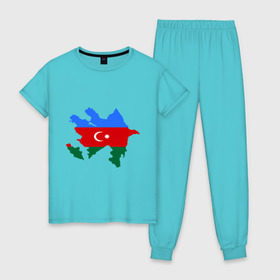 Женская пижама хлопок с принтом Azerbaijan map в Белгороде, 100% хлопок | брюки и футболка прямого кроя, без карманов, на брюках мягкая резинка на поясе и по низу штанин | azerbaijan | azerbaijan map | map | азербайджан | азербайджанец | карта азербайджана
