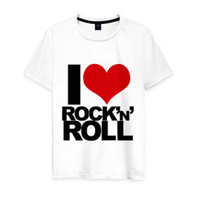 Мужская футболка хлопок с принтом I love rock and roll в Белгороде, 100% хлопок | прямой крой, круглый вырез горловины, длина до линии бедер, слегка спущенное плечо. | Тематика изображения на принте: i love | rock | rock and roll | сердце | я люблю | я люблю рок н роллrock n roll