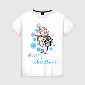 Женская футболка хлопок с принтом NewYear (2) в Белгороде, 100% хлопок | прямой крой, круглый вырез горловины, длина до линии бедер, слегка спущенное плечо | 2012 | new year | год дракона | нг | новогодний | новый 2012 | новый год | подарок | снеговик | снеговичок | снежинки