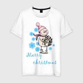 Мужская футболка хлопок с принтом NewYear (2) в Белгороде, 100% хлопок | прямой крой, круглый вырез горловины, длина до линии бедер, слегка спущенное плечо. | 2012 | new year | год дракона | нг | новогодний | новый 2012 | новый год | подарок | снеговик | снеговичок | снежинки