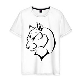 Мужская футболка хлопок с принтом Panther в Белгороде, 100% хлопок | прямой крой, круглый вырез горловины, длина до линии бедер, слегка спущенное плечо. | кошачьи | кошка | пантера | хищник