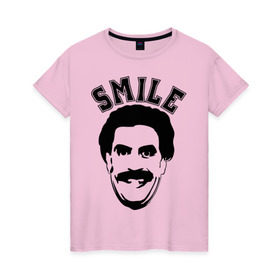 Женская футболка хлопок с принтом Борат-smile в Белгороде, 100% хлопок | прямой крой, круглый вырез горловины, длина до линии бедер, слегка спущенное плечо | borat smileкавказ | борат | борат smile | кавказцы