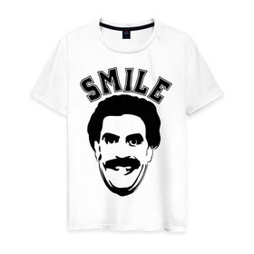 Мужская футболка хлопок с принтом Борат-smile в Белгороде, 100% хлопок | прямой крой, круглый вырез горловины, длина до линии бедер, слегка спущенное плечо. | borat smileкавказ | борат | борат smile | кавказцы