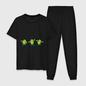 Мужская пижама хлопок с принтом Android на скейте в Белгороде, 100% хлопок | брюки и футболка прямого кроя, без карманов, на брюках мягкая резинка на поясе и по низу штанин
 | 