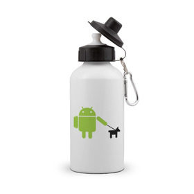 Бутылка спортивная с принтом Android с собакой в Белгороде, металл | емкость — 500 мл, в комплекте две пластиковые крышки и карабин для крепления | android | админу | андроид | прикольные | собака