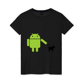 Женская футболка хлопок с принтом Android с собакой в Белгороде, 100% хлопок | прямой крой, круглый вырез горловины, длина до линии бедер, слегка спущенное плечо | android | админу | андроид | прикольные | собака