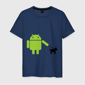 Мужская футболка хлопок с принтом Android с собакой в Белгороде, 100% хлопок | прямой крой, круглый вырез горловины, длина до линии бедер, слегка спущенное плечо. | android | админу | андроид | прикольные | собака