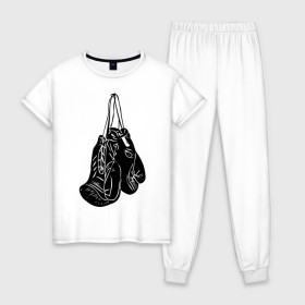 Женская пижама хлопок с принтом Боксерские перчатки (2) в Белгороде, 100% хлопок | брюки и футболка прямого кроя, без карманов, на брюках мягкая резинка на поясе и по низу штанин | емельяненко