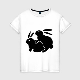 Женская футболка хлопок с принтом Кролики в Белгороде, 100% хлопок | прямой крой, круглый вырез горловины, длина до линии бедер, слегка спущенное плечо | зайцы | кролик | кролики