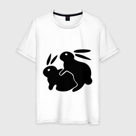 Мужская футболка хлопок с принтом Кролики в Белгороде, 100% хлопок | прямой крой, круглый вырез горловины, длина до линии бедер, слегка спущенное плечо. | зайцы | кролик | кролики