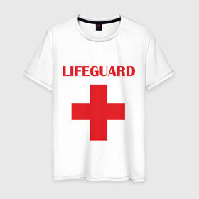 Мужская футболка хлопок с принтом Спасатель в Белгороде, 100% хлопок | прямой крой, круглый вырез горловины, длина до линии бедер, слегка спущенное плечо. | lifeguard | врачь | доктор | красный крест | медик | медицина | спасатель