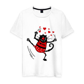 Мужская футболка хлопок с принтом Котичек в Белгороде, 100% хлопок | прямой крой, круглый вырез горловины, длина до линии бедер, слегка спущенное плечо. | кот | котик | коты | кошки | сердечки