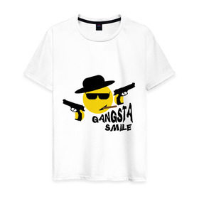 Мужская футболка хлопок с принтом Смайл Гангстер в Белгороде, 100% хлопок | прямой крой, круглый вырез горловины, длина до линии бедер, слегка спущенное плечо. | 