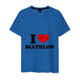 Мужская футболка хлопок с принтом Я люблю Биатлон — I love Biathlon в Белгороде, 100% хлопок | прямой крой, круглый вырез горловины, длина до линии бедер, слегка спущенное плечо. | Тематика изображения на принте: биатлон | биатлонисты | я люблю