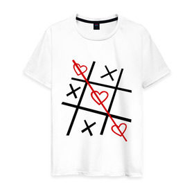 Мужская футболка хлопок с принтом Крестики нолики в Белгороде, 100% хлопок | прямой крой, круглый вырез горловины, длина до линии бедер, слегка спущенное плечо. | крестики | нолики | сердечки