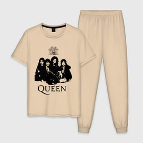 Мужская пижама хлопок с принтом Queen All в Белгороде, 100% хлопок | брюки и футболка прямого кроя, без карманов, на брюках мягкая резинка на поясе и по низу штанин
 | Тематика изображения на принте: freddie mercury | heavy metal | queen | rock | группа queen | квин | куин | логотип | меркури | меркюри | музыка | рок | рок группа | рок группы | фредди меркьюри | фреди | хэви метал