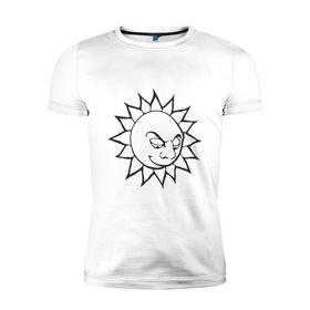 Мужская футболка премиум с принтом Солнце смотрит скептически в Белгороде, 92% хлопок, 8% лайкра | приталенный силуэт, круглый вырез ворота, длина до линии бедра, короткий рукав | sun | взгляд | космос | солнце